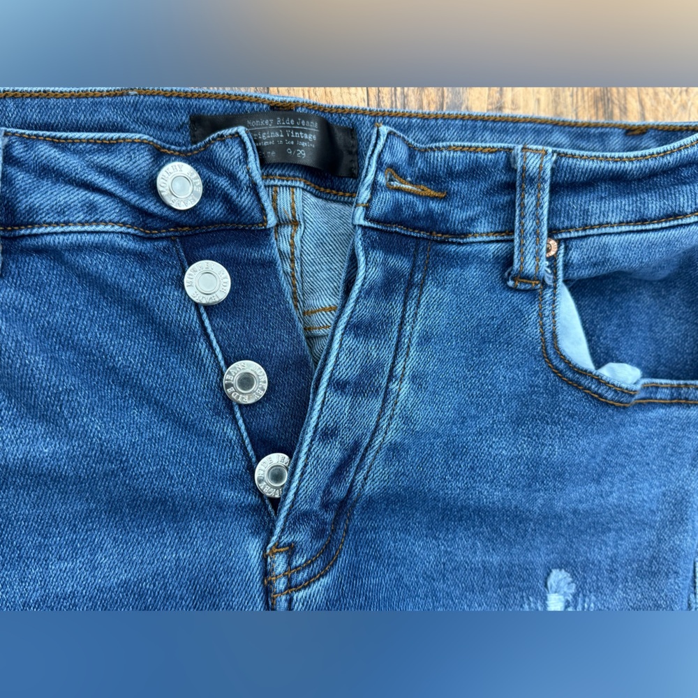 Monkey Ride Original Vintage Women’s Distressed Button Fly Jeans, Size 9/29 - Picture 3 of 16